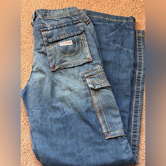 True Religion Women's Cargo Pant Big T Iconic Stiching Size 27 Mosaic Canyon - Picture 6 of 7